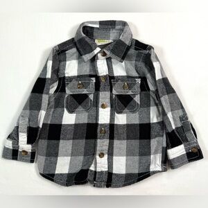 CRAZY 8 Baby Boy Rare Discontinued Plaid Flannel Shirt 6-12M Black White Buffalo